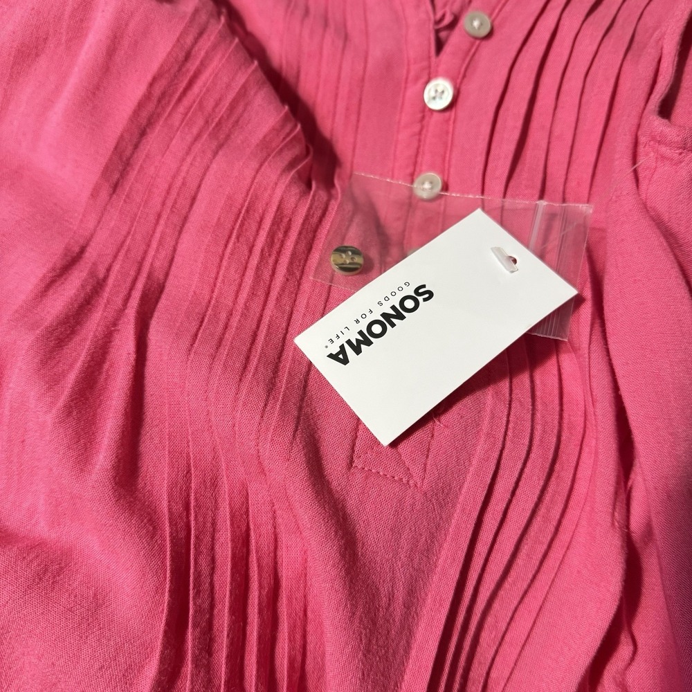 Sonoma S Linen Blend Sleeveless Knee Length Dress Pink Pleated Summer Sun Dress - Picture 14 of 15